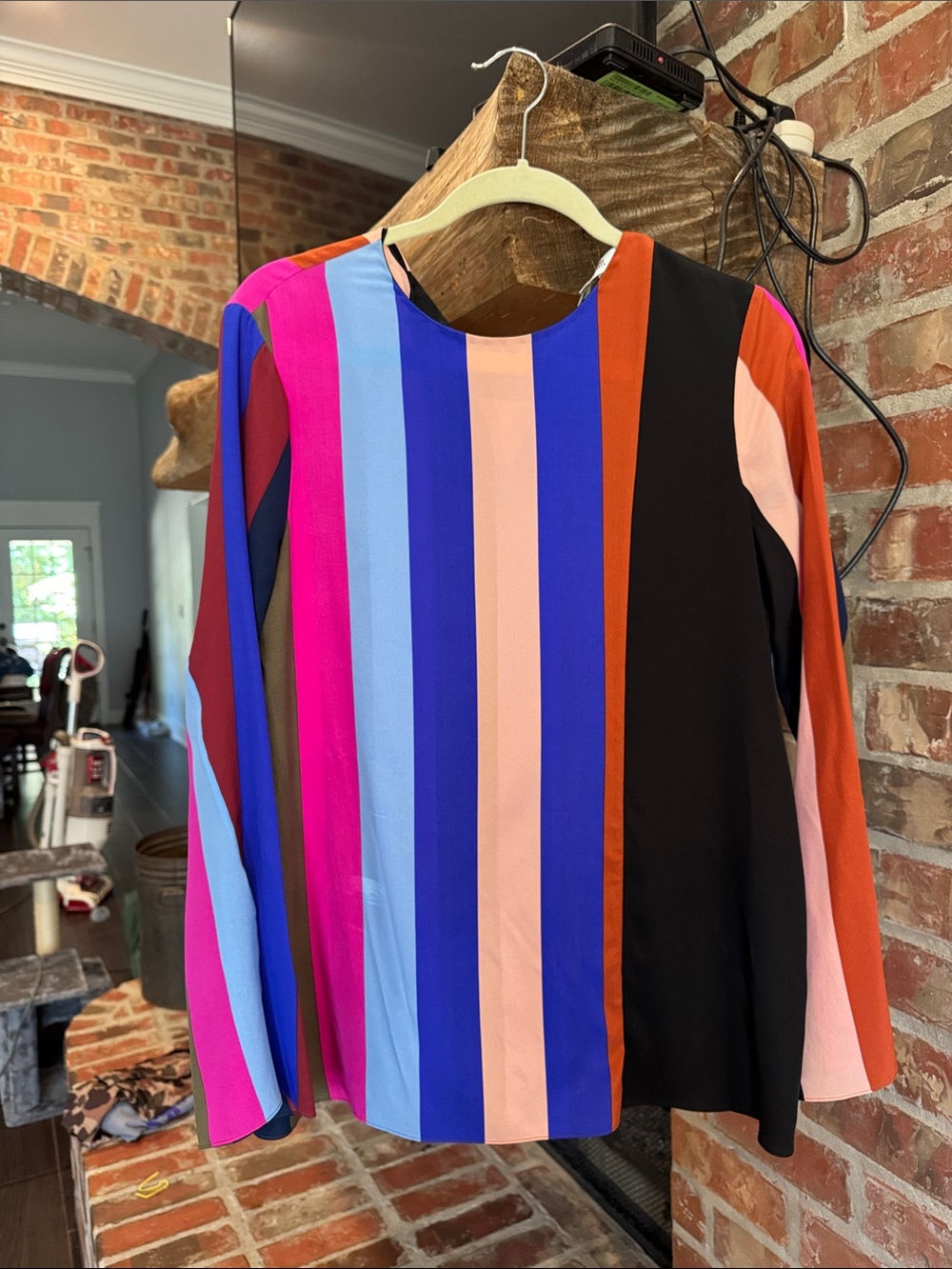 Diane Von Furstenberg Multicolor Vertical Stripe Long-Sleeve Top, 100% silk